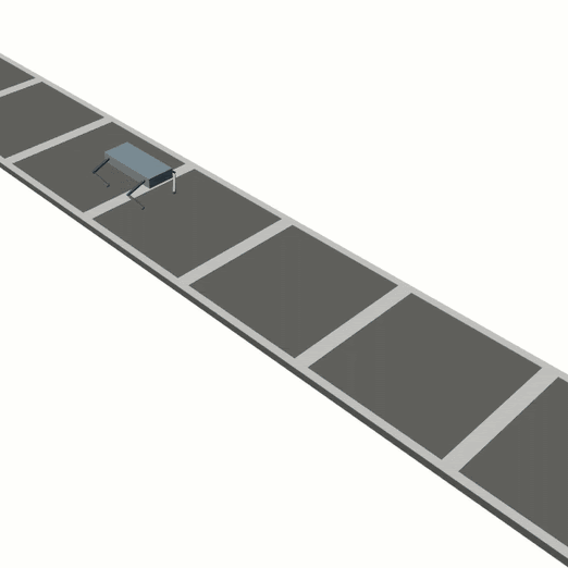 Simulated overconstrained quadruped walking on a track