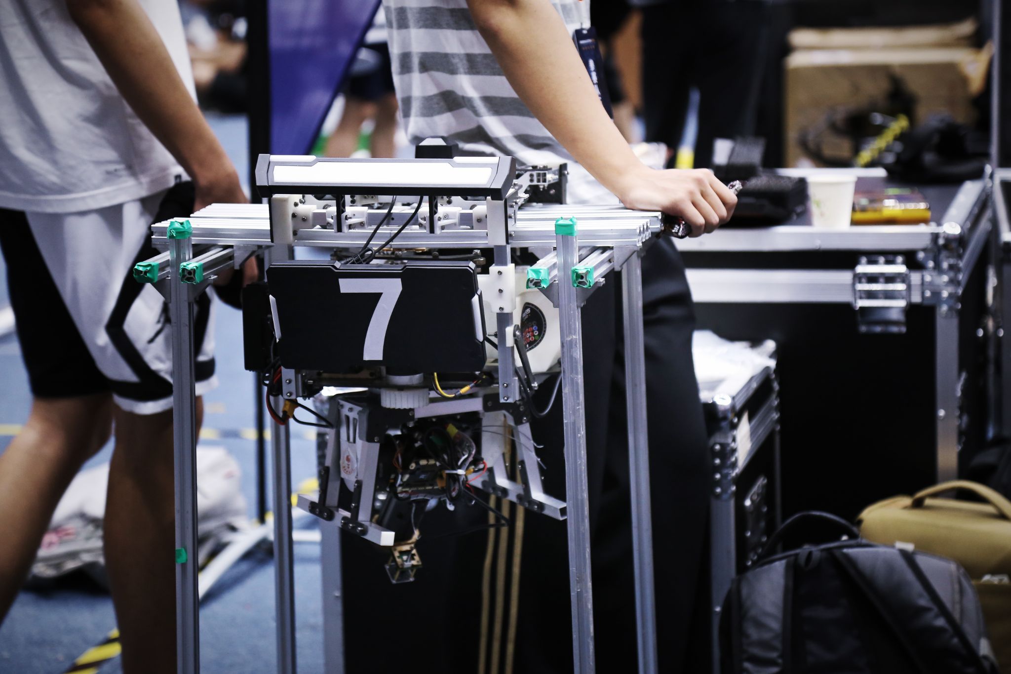 A RoboMaster robot with the number 7
